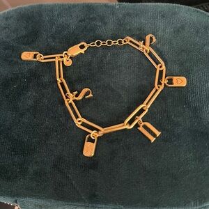 Paperclip adjustable bracelet charms 18k gold over 925 sterling silver